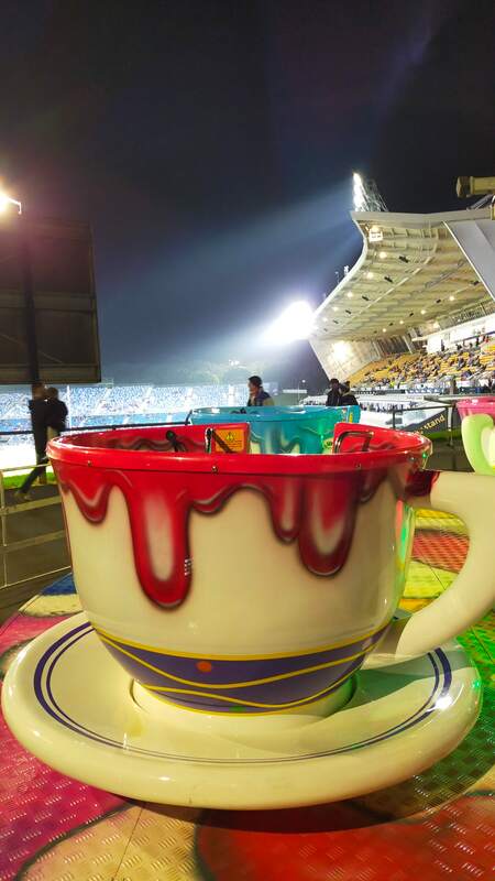 Boulder Parks Tea Cup ride at Mt Smart Stadium for the Warriors Storm Game